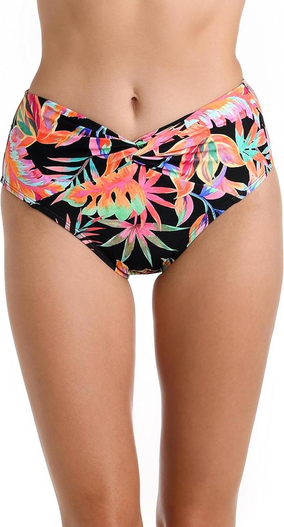 La Blanca Women's Mid-Waist Twist Front Swimsuit Bottom (8, Black//Best Escape)