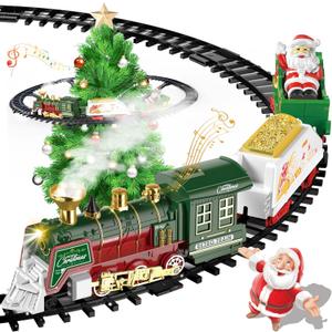 Christmas Train Set - Hanging Train Toys Train Set with Smoke Light & Sound for Boys Girls Around Under The Christmas Tree with Steam Carriages Tracks for 3-12 Years Old Kids Decoration Gift