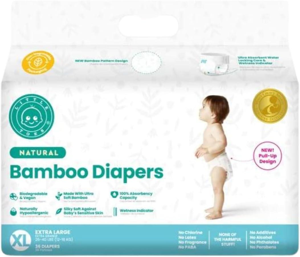 Little Toes Patented Natural Disposable Viscose Diapers  Day and Overnight Diapers  Sustainable 36 Pack (X-Large (Pack of 36))