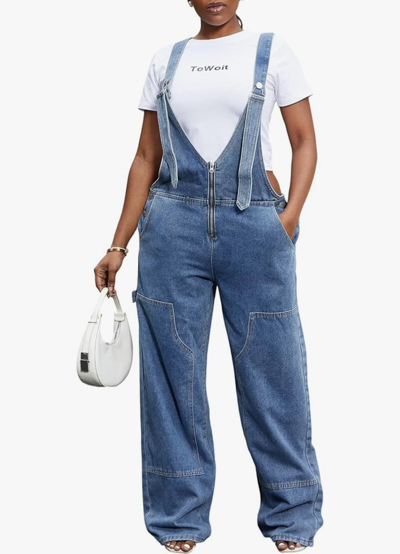 HuiSiFang Women's Sexy Denim Overalls Suspenders Sleeveless Wide Leg Low Waist Baggy Pants Jean Overalls Jumpsuit XXL