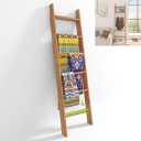 AKTOP Adjustable Blanket Ladder 63 Inch, Rustic Bamboo Blankets Holder Rack for Farmhouse Home Decor, 5-Tier Wall Leaning Ladders, Ladder Shelf Stand for Living Room, Bedroom, Bathroom, Easy Assembly