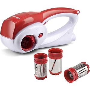 Electric Hard Cheese Grater, Model CES03D, Red, Stainless Steel, Automatic, Cordless, 3 Interchangeable Blades, Easy to Clean