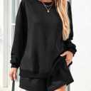 Womens 2 Piece Outfits Fall Sweatsuits Oversized Long Sleeve Sweatshirts Sweat Shorts Casual Lounge Matching Sets (Medium, Black)