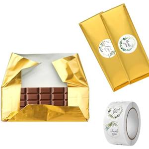100 Pack Chocolate Bar Wrappers with Thick Paper Backing,Come with 100 Stickers,6" X 7.5", Gold Foil Candy Wrappers, Homemade Individual Wrapping Sheets,Durable,Wrinkle-Free (Gold-with Stickers)