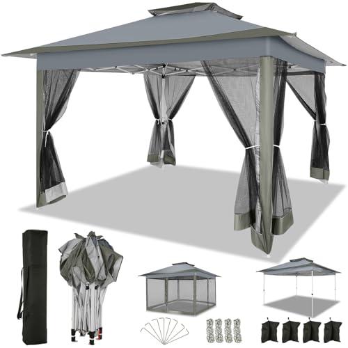 COBIZI 12x12 Pop up Gazebo on Clearance with Mosquito Netting & Sandbags, Outdoor Canopy Tent with 4 Ropes 8 Stakes & Portable Carrying Bag, Patio Portable Gazebo for Garden Backyard & Lawn,Darkgrey