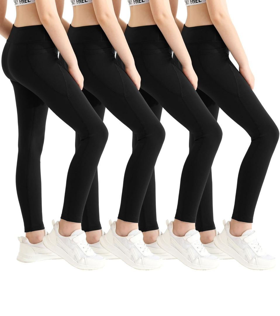 Girls Athletic Leggings with Pockets Yoga Workout Active Leggings Pants for Teen Girls S-M