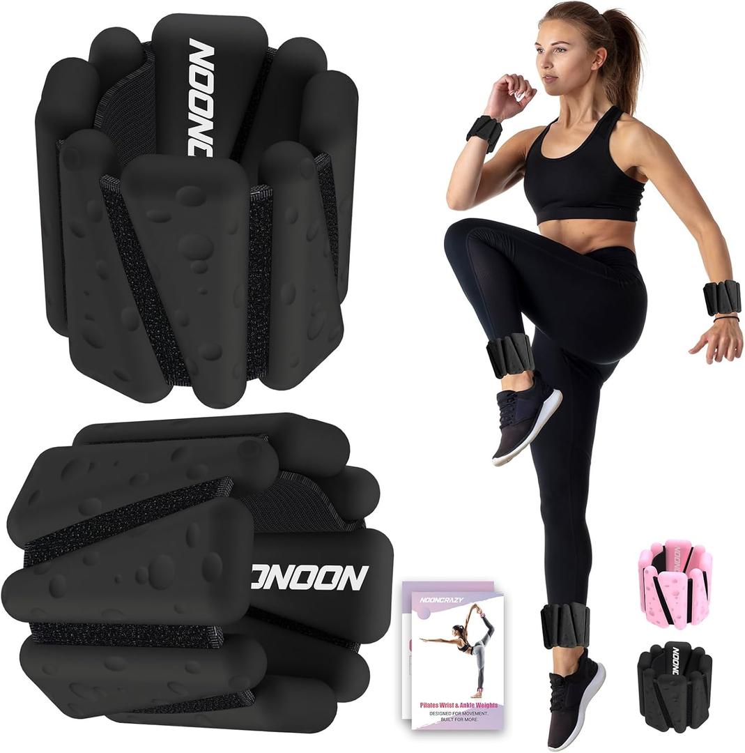 Wrist Ankle Weights Bangles 4lbs for Women, Adjustable Silicone Pilates Weights Bracelet, Heavy Duty Fasteners Wearable Arm & Leg Weights for Yoga, Pilates, Barre, Walking and Gym (Set of 2) (Black)