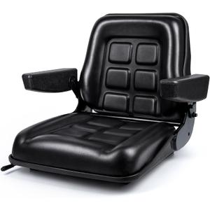 SEATIN Universal Forklift Seat with Adjustable Mounting Holes, Armrests & Micro Switch Foldable Tractor Seat for Mowers,Skid Steer Loaders,Backhoe,Telehandler (with armrest)