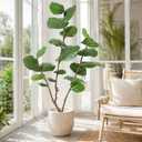 Faux Fiddle Leaf Fig Tree, 4 Ft Artificial Ficus Audrey Plant with Realist Aerial Roots, Fake Plants Indoor with Pot for Living Room, House Office, Bedroom Decor
