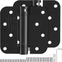 Self Closing Door Hinges 4 Inch, Matte Black Spring Loaded Hinges 5/8'' Radius Corners, Adjustable Tension for Exterior, Garage, Front and Back Doors, Heavy Duty UL Listed 2 Pack