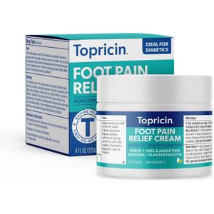 Topricin Foot Pain Relief Cream - Natural and Odor-Free Moisturizing Cream, 4 ounce - Jar (4 Fl Oz (Pack of 1))