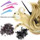 Duufin Hair Extensions Kit 500 Pcs Brown Micro Ring Beads 1 Micro Beads Plier 2 Hook Needle Pulling Loop 4 Plastic Alligator Hair Clips 1 Comb and 2 Bags Black Mini Rubber Hair Elastic