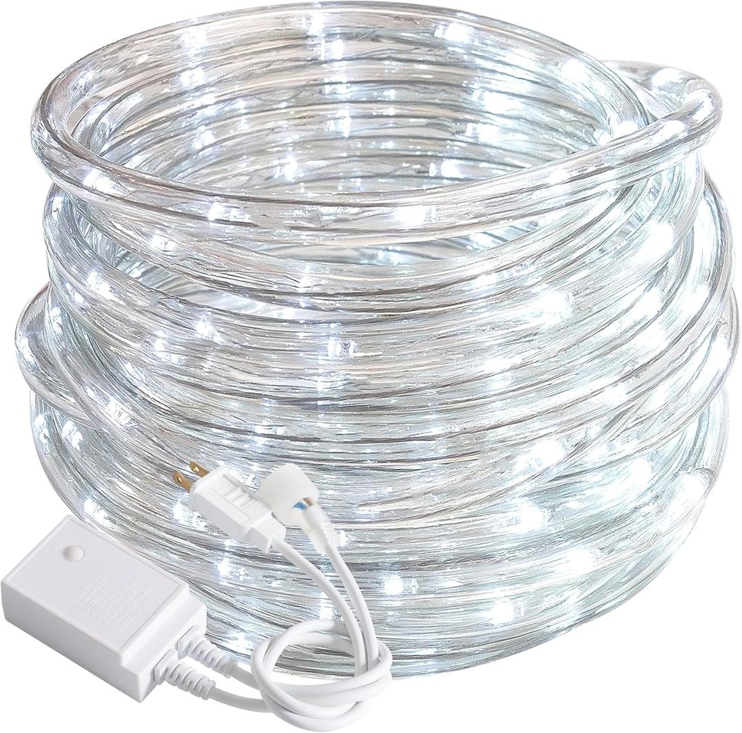 20ft Rope Lights Outdoor, Connectable & Flexible Tube Lights with 8 Modes Controller,Waterproof White LED Rope Lighting for Deck,Garden,Pool,Patio,Bedroom,Party,Indoor & Outside Landscape Lighting