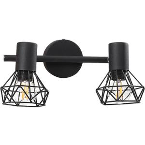 Industrial 2 Light Track Lighting Kit 2-Head Vintage Wall Light Adjustable Bathroom Spotlight Over Mirror for Kitchen, Living Room, Hallway, Bathroom, Cabinet, Bulbs Not Included