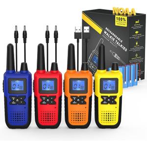 Walkie Talkies for Adults Long Range Rechargeable with NOAA Weather Alert, Multi-Purpose 2 Way Radios 4 Pack for Team Work Seniors Care Kids Adventure Family Camping Hiking Skiing Cruise (Blue Red Orange Yellow)