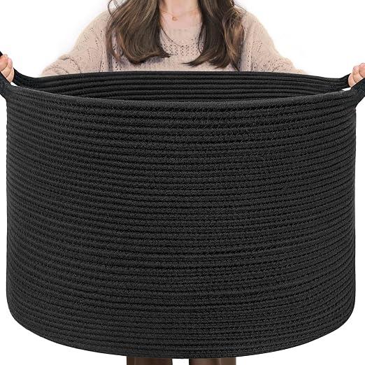 INDRESSME XXXLarge Woven Rope Blanket Basket Living Room Black, 90L