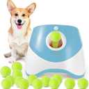 MEKAPLE Automatic Dog Ball Launcher, Dog Ball Thrower Machine with 10-30Ft 3 Launching Distance, Interactive Toys for Small Dogs Indoor & Outdoor with 15 Mini Tennis Balls (2 inch) -Blue