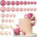 Ball Cake Topper Ball Cake Picks Colorful Pearl Ball Shaped Cupcake Insert Cake Topper for Bear Theme Birthday Party Favors Wedding Decoration (Glitter Pink Rose Gold light brown Apricot)