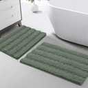  Chenille Bathroom Rugs Set Non-Slip Bath Mats for Bathroom Extra Soft and Absorbent Shaggy Bath Mats for Bathroom Floor Indoor Mat for Kitchen/Entryway (20" x 32" and 17" x 24"), Green Bay
