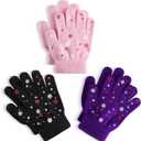 Glooarm 3 Pairs Kids Gloves Winter Gripper Knit Magic Gloves Stretch Warm Cold Weather Gloves for Boys Girls 4-12 Years (Snowflake)