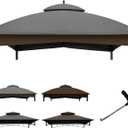 10x12 Gazebo Replacement Canopy Top Only with Hook – Double Tier Patio Gazebo Cover Replacement Roof, UV Resistant Outdoor Canopy for Gazebo Frame, Gray