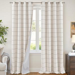 Plaid Curtains Pattern Printed 90 Inches Long - Total Linen Blackout Curtains for Living Room, Boho Grommet Drapes for Farmhouse Thermal Drapery 52x90 Inch 2 Panels, Dark Grey