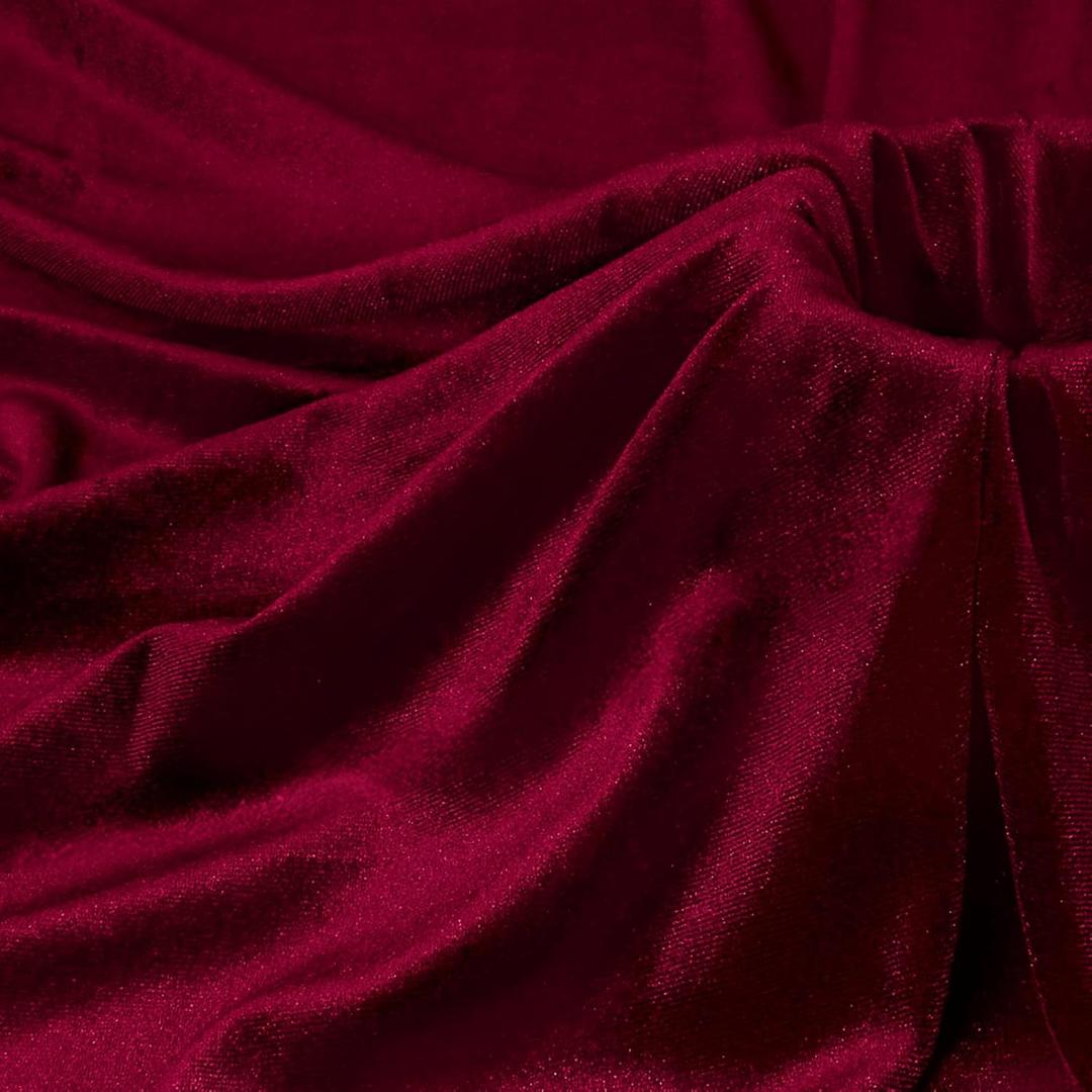 P Pothuiny Burgundy Velvet Fabric by The Yard, 2 Yards x 60 Inch Wide Luxury & Soft Stretchy Velvet Cloth Fabric for Sewing, Apparel, Upholstery - 90% Polyester 10% Spandex