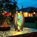 2PC Solar Lantern Outdoor Waterproof Glass & Metal Garden Decor Gifts for Women Mom Grandma Large Hanging Solar Light Tabletop Lamp for Yard, Patio, Porch (Butterfly)