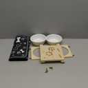 2026 New Elevated Cat Bowls with Food Mat, Adjustable Height & Angle Raised Cat & Dog Bowls Stand for Food and Water, Cat or Small Dog Feeding Station, 2 Ceramic Bowls for Cats and Puppy(Natural Wood) (Nature)