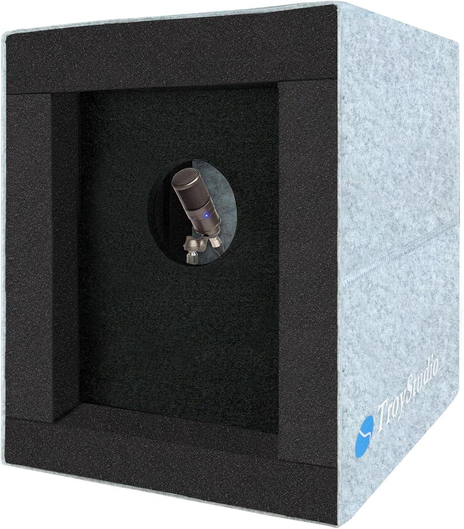 TroyStudio Enclosed Vocal Booth, Portable Microphone Isolation Shield, Foldable Reflection Filter with Acoustic Foam & Panels, Recording Sound Box Home Studio Equipment for Podcast Music Voice Over