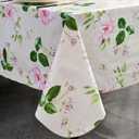 Vinyl Tablecloth with Flannel Backing - Waterproof, Oil-Proof, Easy to Clean -Plastic Table Cloth - Perfect for Dining Tables, Kitchen Tables, Parties (Beige Flowers, 6084 Inch Rectangular)