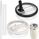 Flip Straw Lid for Stanley Quencher, Spill Proof 40 OZ Tumbler Lids for Stanley Cup, Non Spill Straw TOP Cover Replacement Accessories with Brush Black and White