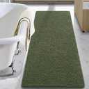 LOCHAS Luxury Bathroom Rug Shaggy Bath Mat 24 x 60 Inch, Washable Non Slip Bath Rugs for Bathroom Shower, Soft Plush Chenille Absorbent Carpets Mats, Olive Green