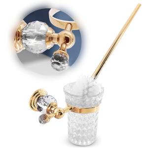 Gold Stainless Steel Toilet Brush with Crystal Toilet Brush Holder Set  Wall Mounted Holder, Replaceable Head, Decorative Space-Saving Design Bathroom Toilet Accessory Elegant Toilet Bowl Cleaner Set