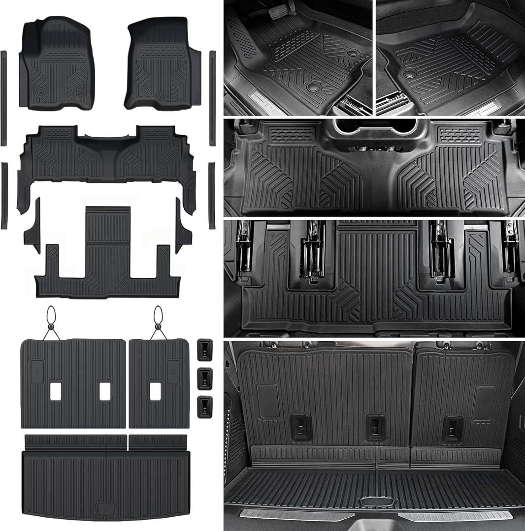 Floor Mats Set for 2021-2025 2026 Chevrolet Chevy Tahoe/GMC Yukon 7  Seat Accessories(Not for Yukon XL), All Weather TPE Cargo Mat Liner Backrest Mat Door Sill Protectors
