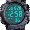 Mens Digital Sports Watch LED Screen Large Face Military Watches for Men Waterproof Casual Luminous Stopwatch Alarm Simple Army Watch (Grey Camouflage)