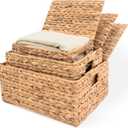 Wicker Storage Baskets with Lid, Basket With Lid Decorative Storage Rectangle 14"D X 11"W X 7"H Wicker Storage Basket With Lid Large Rattan Storage Box Hyacinth Baskets