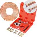 Brake Line Kit, 3/16" Brake Line Flaring Tool Kit, Copper Coated Brake Line (With 16 Fittings and 4 Threads Unions) and Double & Single Flare Tool (With Tube Cutter And 5 Adapters)