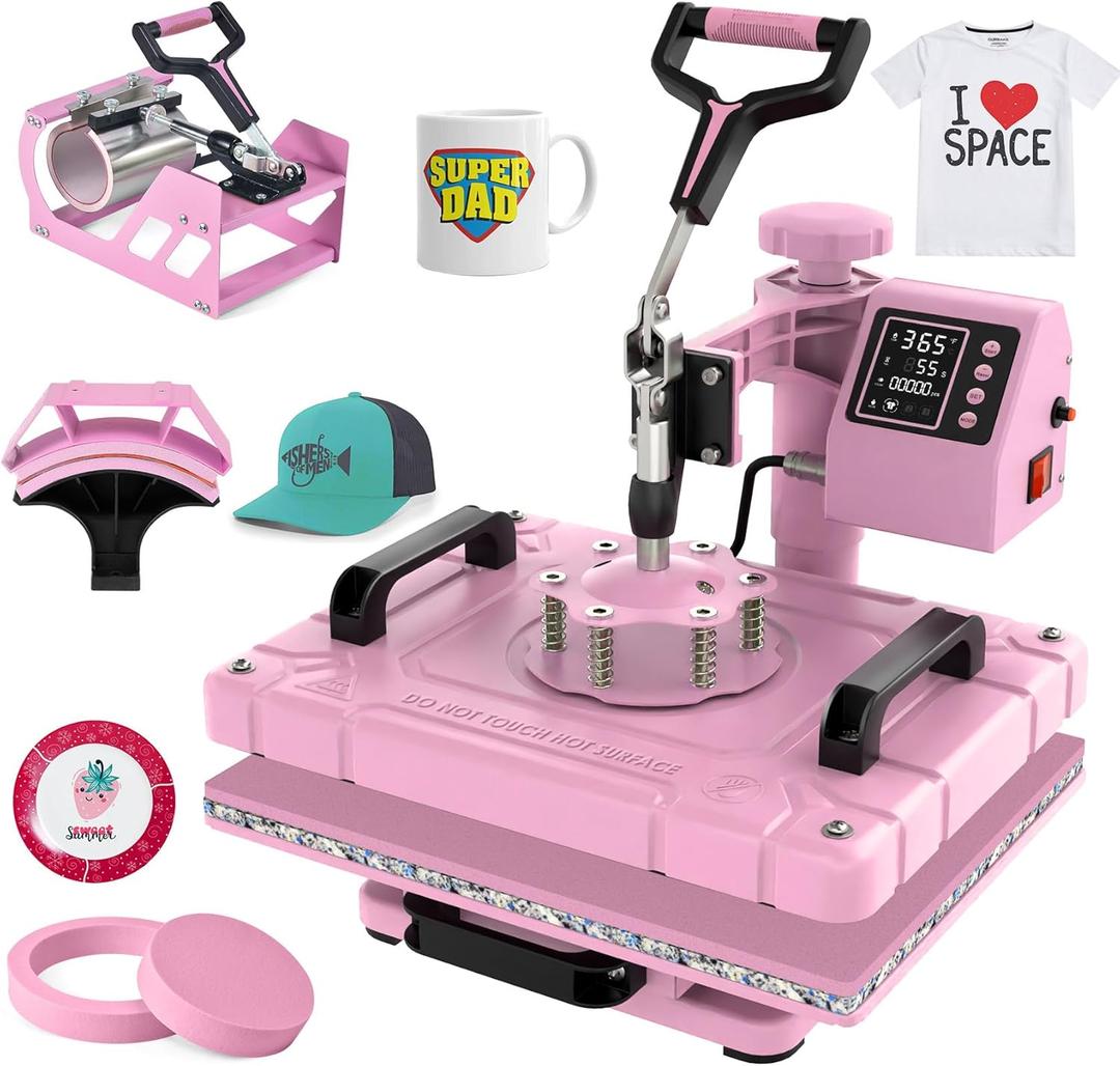 Slendor 5 in 1 Heat Press Machine 12x15 Inch T-Shirt Pressing Machine 360 Swing Away Sublimation Heat Press Digital Heat Transfer with 11OZ Tumbler Press, Multifunction Combo for Hat Cap Mug Plate