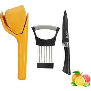 Lemon Squeezer, Lemon Juicer, Flat Lime Squeezer Manual, Hand Juicer Press, Lemons Slicer and Paring Knife, Easy to Use Fruit Citrus Press for Lemons, Citrus, Lime, Orange (Yellow)