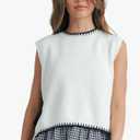 Yegthou Women Mock Neck Crochet Sweater Vest Sleeveless Tie Knot Slit Tank Knit Tops Lightweight Casual Pullover Clothes Size S