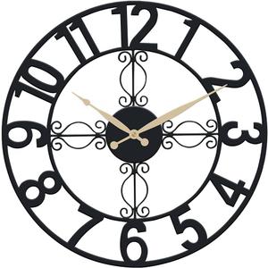 OCEST Outdoor Wall Clock 18 inch Outside Waterproof Garden Clock,Large Numerals Giant Open face Large Outdoor Garden -Black