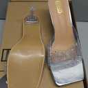 Women's Rhinestone Stiletto Sandals Elegant Square Open Toe Backless Slip-On High Heel Dress Sides Shoes with Clear Rhinestone Design for Evening Party and Wedding Events (8)