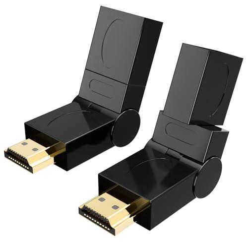 SNLLMZI HDMI 90 Degree Adapter, Right Angle HDMI 2.0 Male to Female Connector HDMI Swivel Adapter 90 180 270 360 Degree Angle Adjustable Rotatable Gold-Plated Support 3D & 4K- 2pack