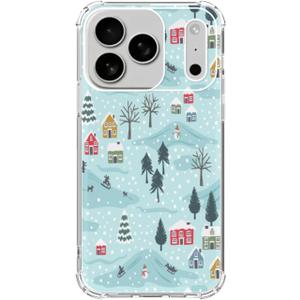 Winter Village House Phone Case Compatible with iPhone 17 Pro, Cute Christmas Trees Snowman Cover, Cool TPU Phone Case Cover