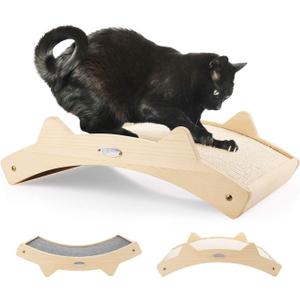 Double-Sided Sisal Cat Scratcher, Cat Scratchers for Indoor Cats with Natural Sisal + Carpet Cloth, Durable Solid Wooden Structure Scratch Pad, 16.5 x 10.8in