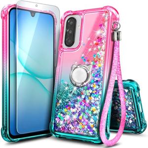 NGB Designed for Samsung Galaxy A17 5G Phone Case, Pink/Aqua | Glitter Liquid Sparkle Cute Cover for Women Girls Kids | with Screen Protector & Ring Holder & Wrist Strap Lanyard