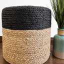 S & L Homes Pouf Ottoman - 100% Jute Braided Hand Knitted Traditional Cord Boho Pouffe for Living Room, Bedroom, Nursery, Patio, Lounge Colorblock - Natural Black (16x16x16)