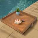 Large Square Ottoman Tray, 23"x23" Wooden Ottoman Trays with Leather Handles, Rustic Decorative Storage Tray for Ottoman