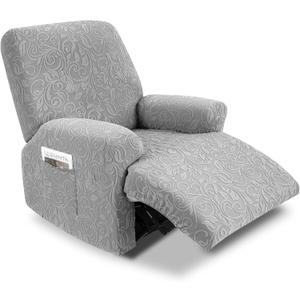 Lapalife Recliner Chair Covers,4-Pieces Chair Covers for Recliners with Side Pockets,Stretch Jacquard Chair Slipcover Furniture Protector for Pets and KidsRecliner,Grey